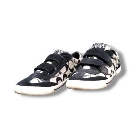 Coach New York Size 6.5 B Womens Priya Black Signature Print Strap Sneakers GUC - Picture 11 of 16